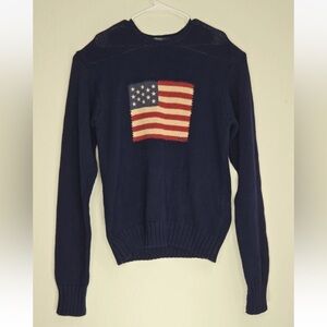 Polo Ralph Lauren Navy Blue American Flag Cotton Knit Vintage Sweater Size XL